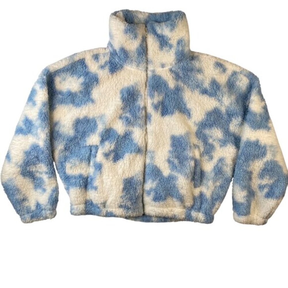 SO‎ Womens Blue & White Size L Tie-Dye Sherpa Zip-Up Jacket NWT